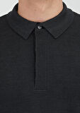 Antrasit Polo Yaka Jakarlı Yün Karışımlı Triko Kazak