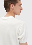 Beyaz Jakarlı Bisiklet Yaka %100 Pamuk T-Shirt