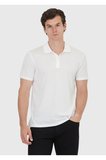 Beyaz Düz Polo Yaka Pamuk Karışımlı T-Shirt