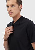 Siyah Düz Polo Yaka Pamuk Karışımlı T-Shirt