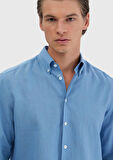 Mavi Düz Casual Fit Dokuma Casual Pamuk Karışımlı Gömlek