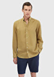 Yağ Yeşili Düz Casual Fit Dokuma Casual Pamuk Karışımlı Gömlek