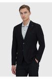 Siyah Düz Shirt Shoulder Slim Fit Pamuk Karışımlı Örme Ceket