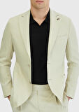 Bej Düz Zeroweight Slim Fit %100 Keten Takım Elbise