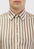 Kahverengi Çizgili Casual Fit Dokuma Casual Gömlek