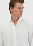 Beyaz Düz Casual Fit Dokuma Casual Gömlek