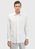 Beyaz Düz Regular Fit Dokuma Klasik Pamuk Karışımlı Gömlek