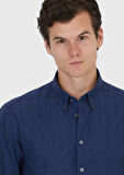 Lacivert Düz Casual Fit Dokuma Casual Pamuk Karışımlı Gömlek