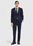 Lacivert Düz Regular Fit Yün Karışımlı Takım Elbise