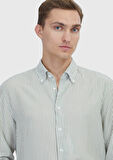 Açık Yeşil Çizgili Casual Fit Dokuma Casual Gömlek