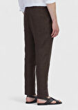 Kahverengi Düz Kumaş Regular Fit Casual %100 Keten Pantolon