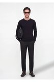Siyah Düz Kumaş Comfort Fit Klasik %100 Yün Pantolon