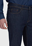Lacivert Düz Slim Fit Denim Pamuk Karışımlı Pantolon