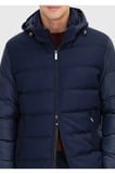 Lacivert Regular Fit Kapüşonlu Casual Dokuma Mont