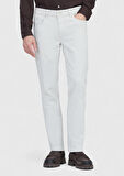 Ekru Düz Slim Fit Denim Pamuk Karışımlı Pantolon