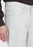 Ekru Düz Slim Fit Denim Pamuk Karışımlı Pantolon