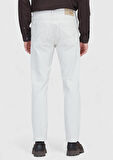 Ekru Düz Slim Fit Denim Pamuk Karışımlı Pantolon