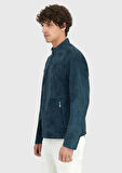 Petrol Regular Fit Dik Yaka Casual Deri Mont