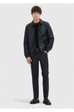 Siyah Regular Fit Gömlek Yaka Casual Koyun Derisi Deri Mont