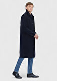 Lacivert Regular Fit Gömlek Yaka Klasik Dokuma Palto