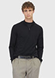 Siyah Yarım Balıkçı Yaka Düz Örgü Yün Karışımlı Triko Kazak