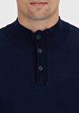 Lacivert Polo Yaka Düz Örgü Triko Kazak