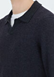 Antrasit Polo Yaka Selanik Yün Karışımlı Triko Kazak