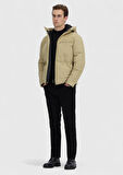 Kum Regular Fit Kapüşonlu Casual Dokuma Mont