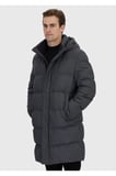 Gri Regular Fit Kapüşonlu Casual Dokuma Kaban