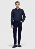 Lacivert Düz Regular Fit Dokuma Klasik %100 Yün Gömlek