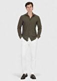 Haki Düz Regular Fit Dokuma Klasik Gömlek