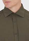 Haki Düz Regular Fit Dokuma Klasik Gömlek
