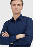 Lacivert Düz Slim Fit Dokuma Klasik %100 Pamuk Gömlek