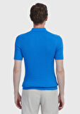 Mavi Polo Yaka Jakarlı Pamuk Karışımlı Triko