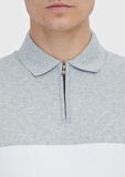 Gri Polo Yaka Çizgili Pamuk Karışımlı Triko