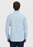 Mavi Çizgili Regular Fit Dokuma Klasik Pamuk Karışımlı Gömlek
