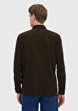 Haki Düz Dokuma Kadife Casual %100 Pamuk Gömlek