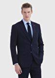 Lacivert Çizgili Thin&taller Slim Fit Yün Karışımlı Takım Elbise