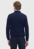 Lacivert Polo Yaka Düz Örgü %100 Kaşmir Triko Kazak