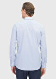Lacivert Çizgili Regular Fit Dokuma Klasik Pamuk Karışımlı Gömlek