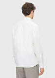 Ekru Düz Casual Fit Dokuma Casual İpek Karışımlı Gömlek