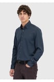 Antrasit Düz Casual Fit Dokuma Casual İpek Karışımlı Gömlek