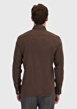 Kahverengi Düz Casual Fit Dokuma Casual İpek Karışımlı Gömlek