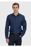 İndigo Düz Casual Fit Dokuma Casual %100 Pamuk Gömlek