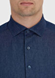 İndigo Düz Casual Fit Dokuma Casual %100 Pamuk Gömlek