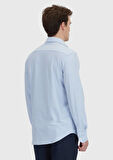 Açık Mavi Çizgili Regular Fit Klasik Pamuk Karışımlı Gömlek
