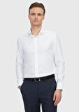 Beyaz Desenli Regular Fit Dokuma Klasik %100 Pamuk Gömlek