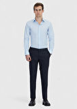 Açık Mavi Baskılı Regular Fit Klasik Pamuk Karışımlı Gömlek