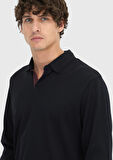 Siyah Polo Yaka Düz Sweatshırt