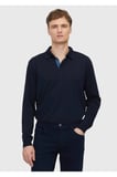 Lacivert Polo Yaka Düz Sweatshırt
